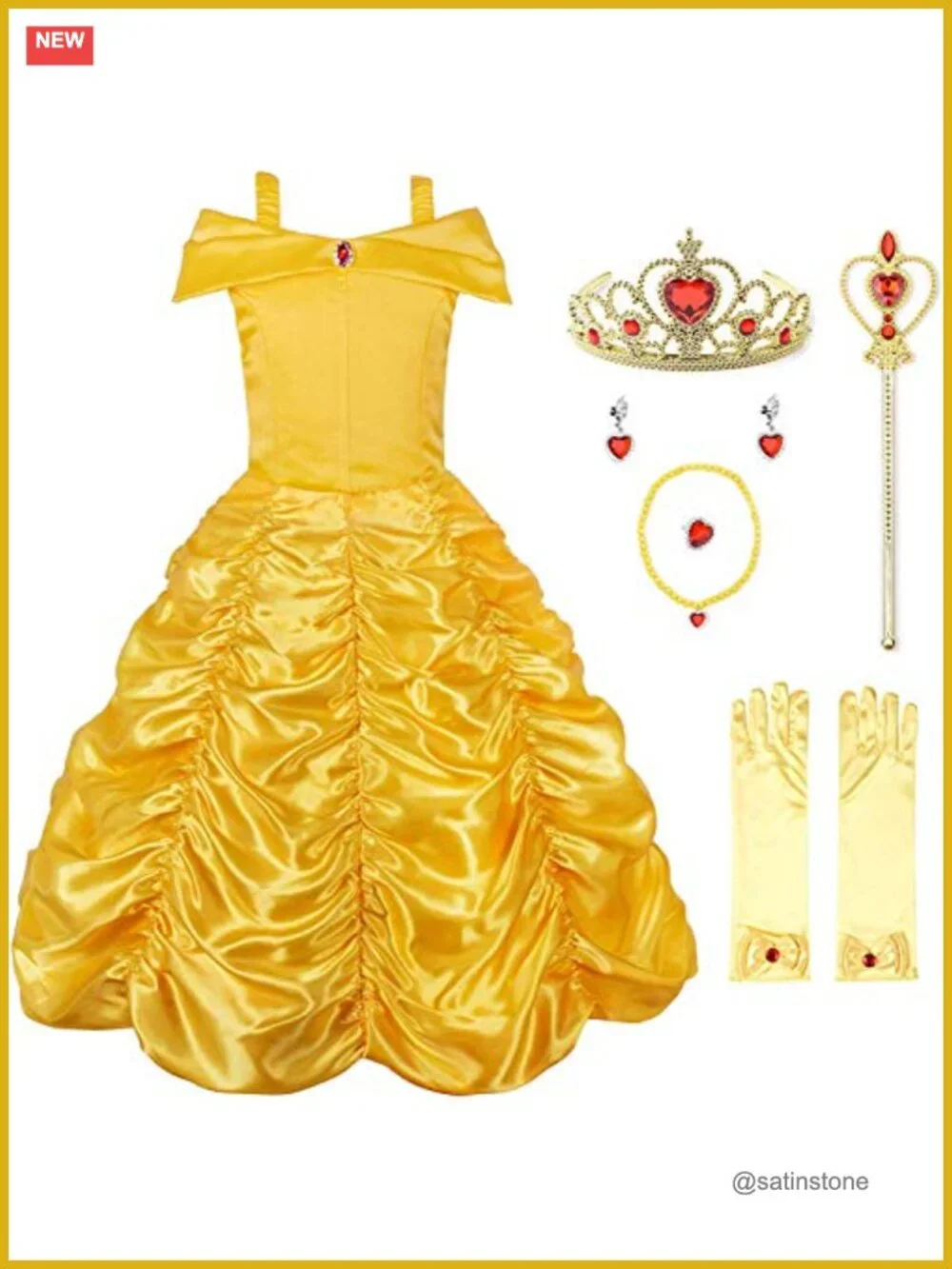 Little Girl Off Shoulder Princess Costume Dress with Tiara Set - Cotton